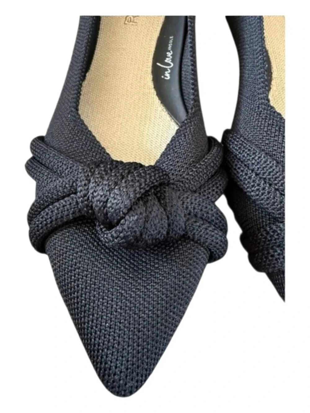 Rothys The Point II Black Solid Knotted Pointed Toe Flats In Love Insole - Picture 2 of 8